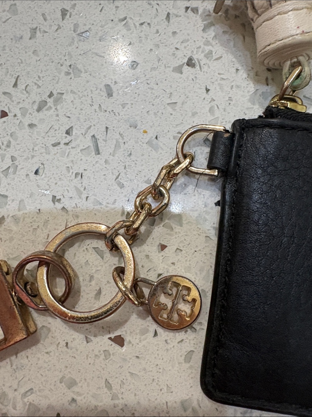 Tory Burch Black Leather Card Case Keyring with Tassel - Picture 4 of 6